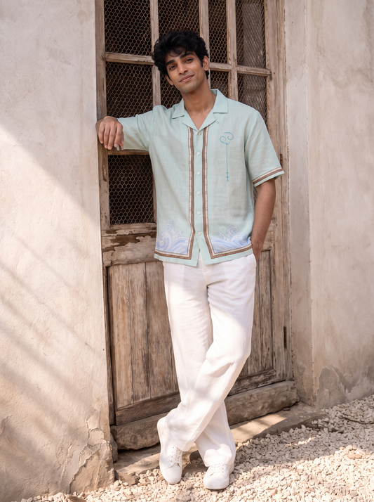 Green Cancer Cuban Collar Shirt