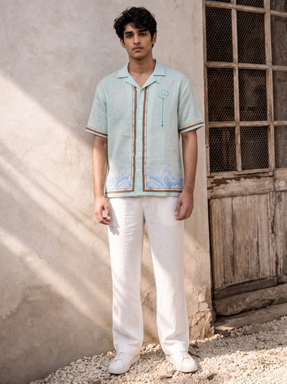 Green Cancer Cuban Collar Shirt