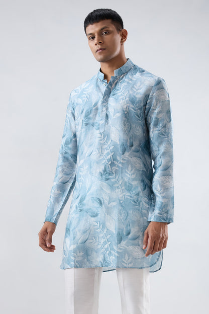 Light Blue Leaf Ecoprint Kurta