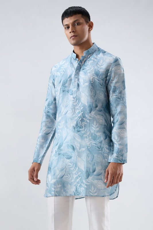 Light Blue Leaf Ecoprint Kurta