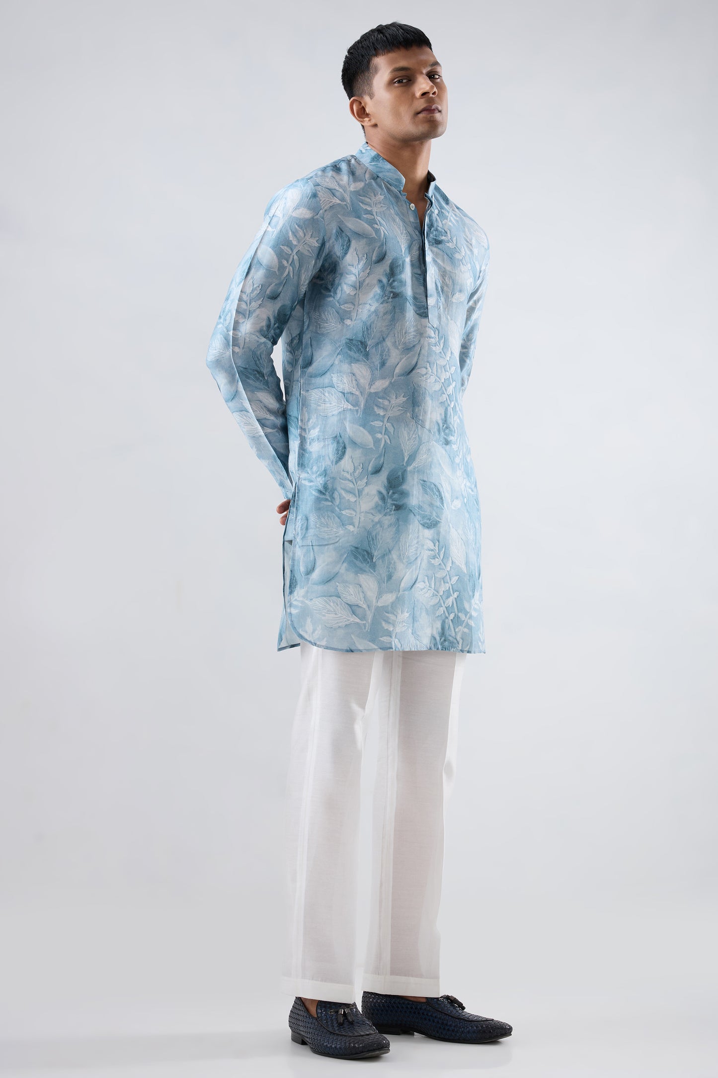 Light Blue Leaf Ecoprint Kurta