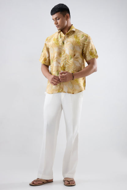 Yellow Leaf Ecoprint Cutback Collar Shirt
