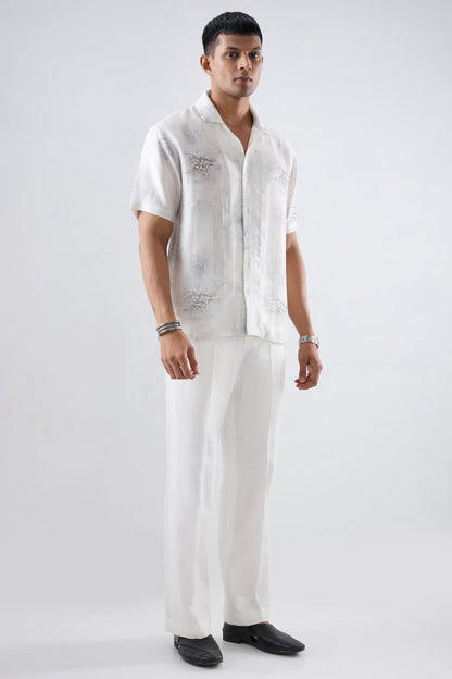 White Ecoprint Cuban Collar Shirt