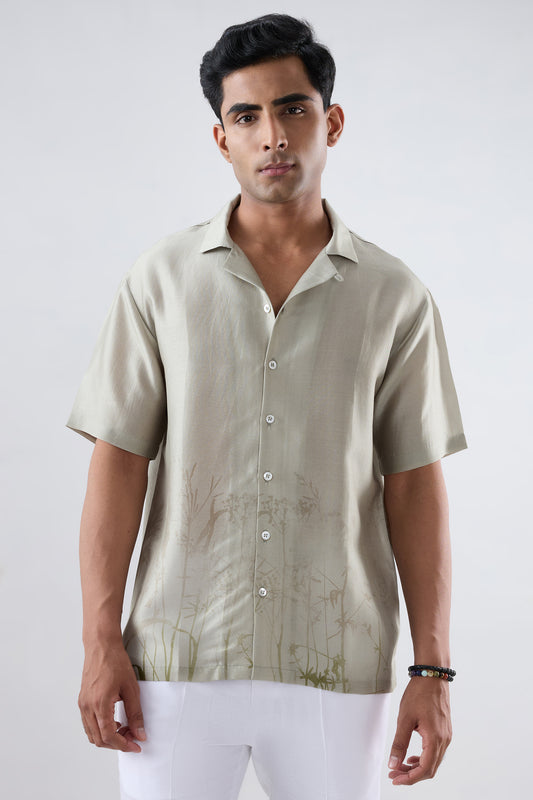 Grey Ecoprint Cuban Collar Shirt