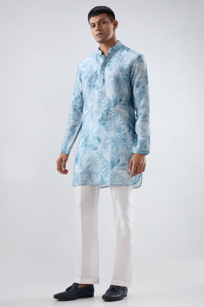 Light Blue Leaf Ecoprint Kurta