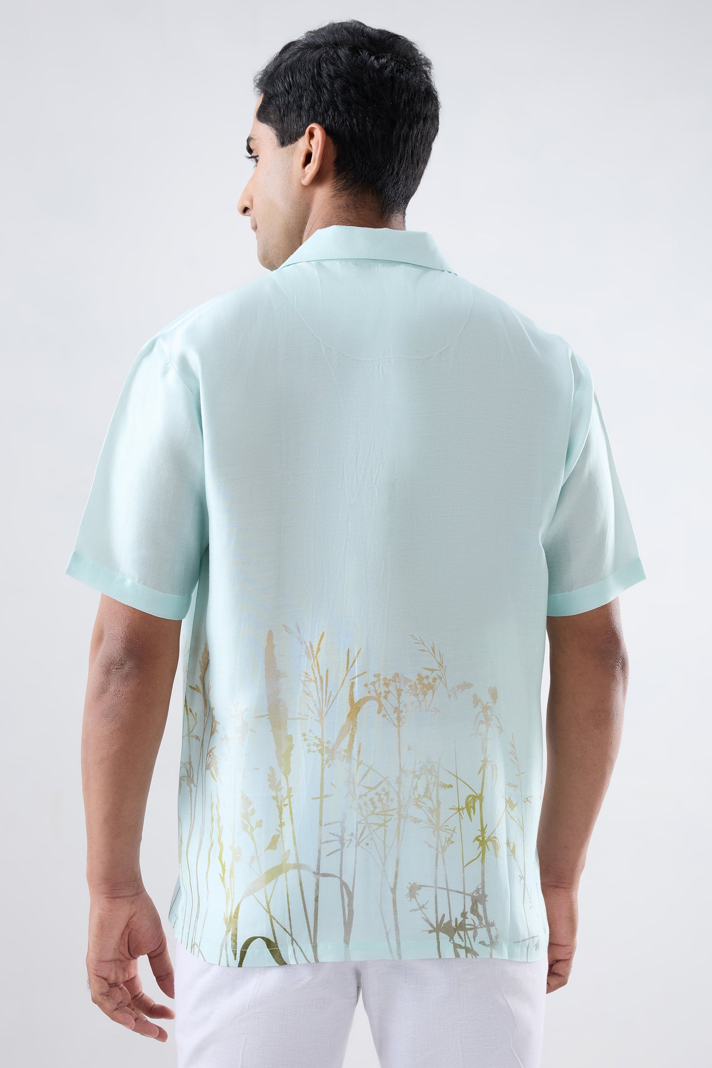 Sky Blue Ecoprint Cuban Collar Shirt