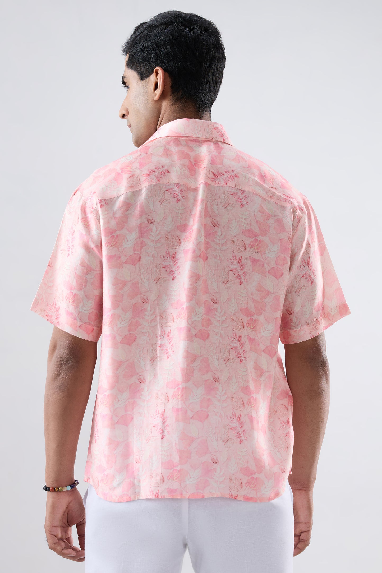 Pink Leaf Ecoprint Cuban Collar Shirt