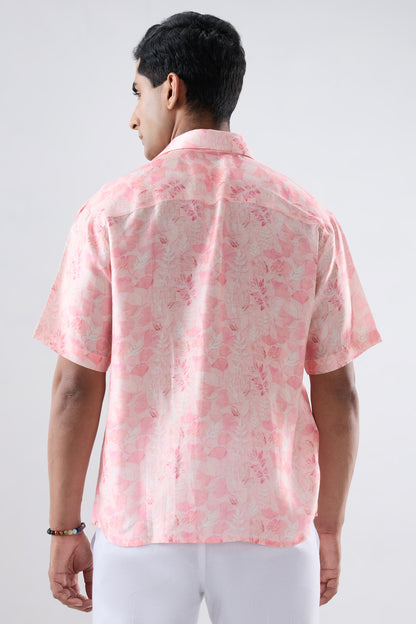 Pink Leaf Ecoprint Cuban Collar Shirt