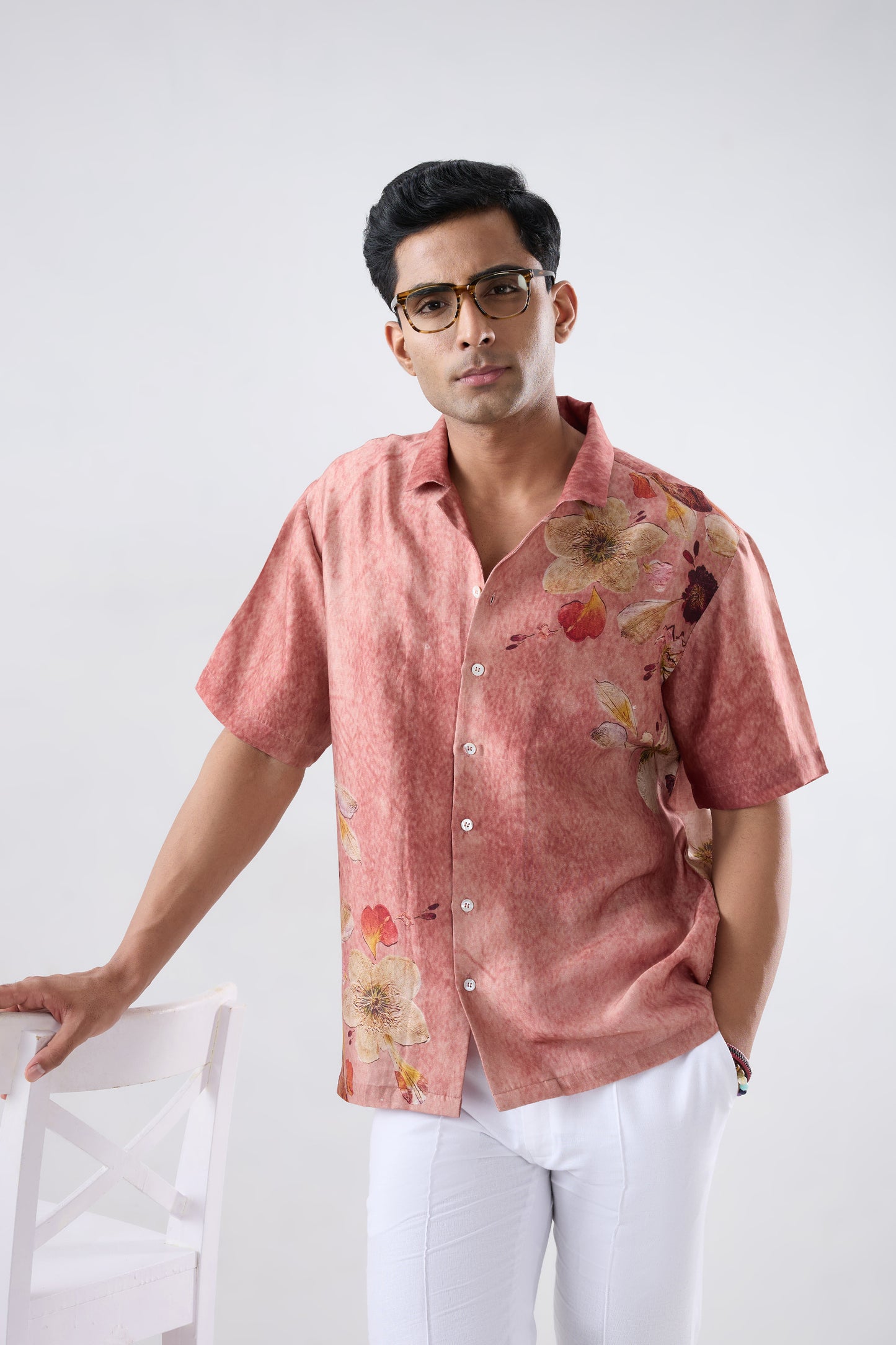 Rust Ecoprint Cuban Collar Shirt