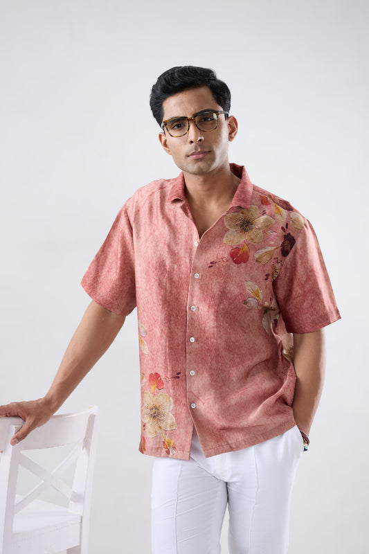 Rust Ecoprint Cuban Collar Shirt