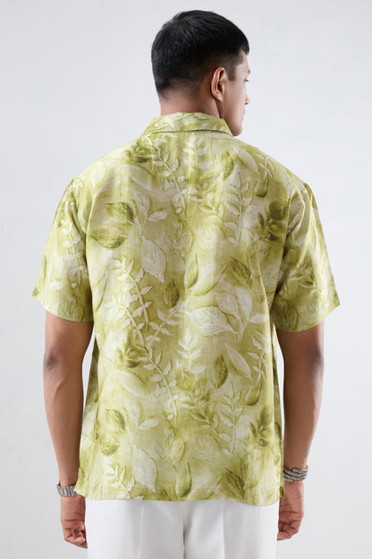 Green Leaf Ecoprint Cuban Collar Shirt