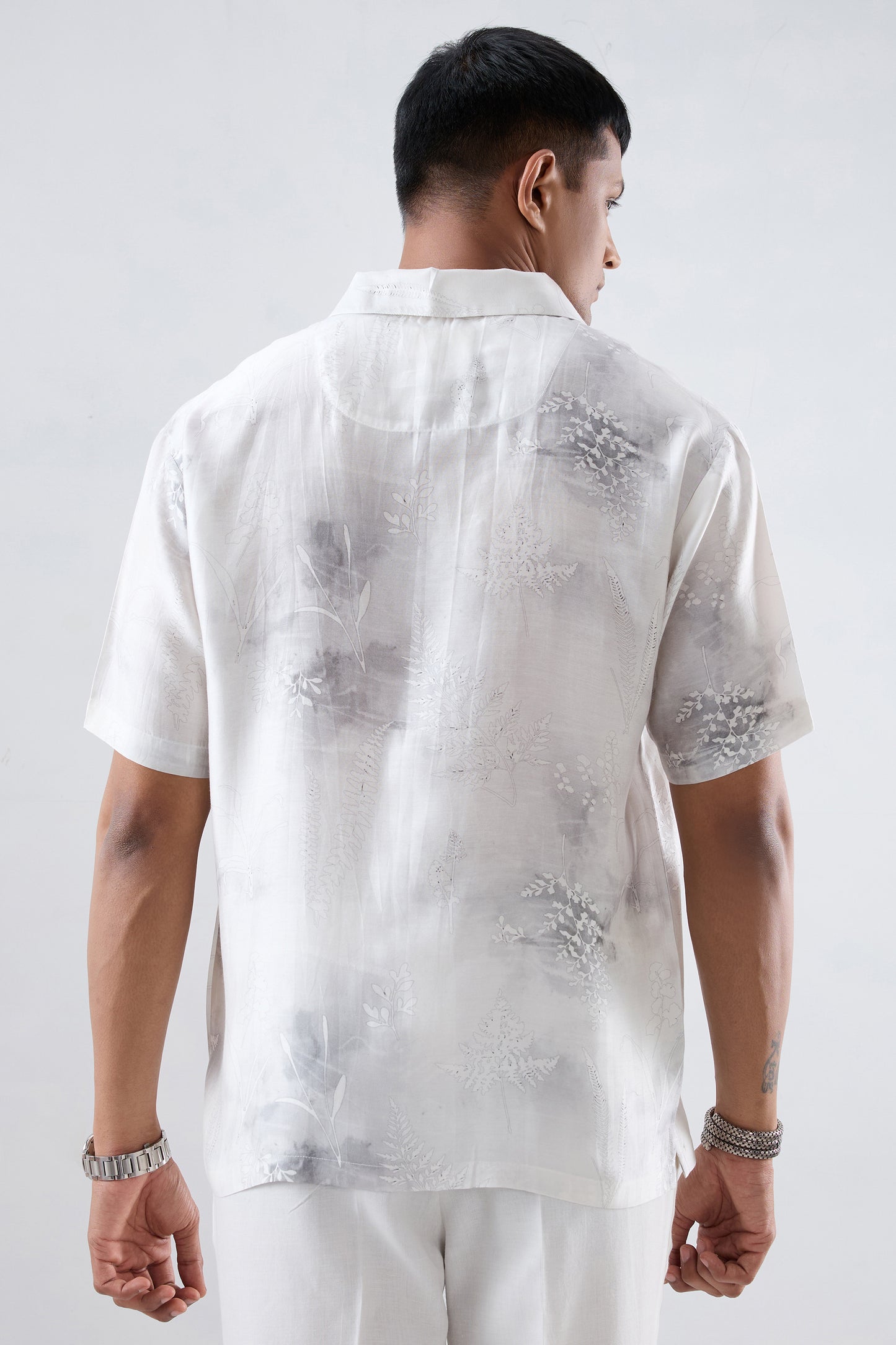 White Ecoprint Cuban Collar Shirt