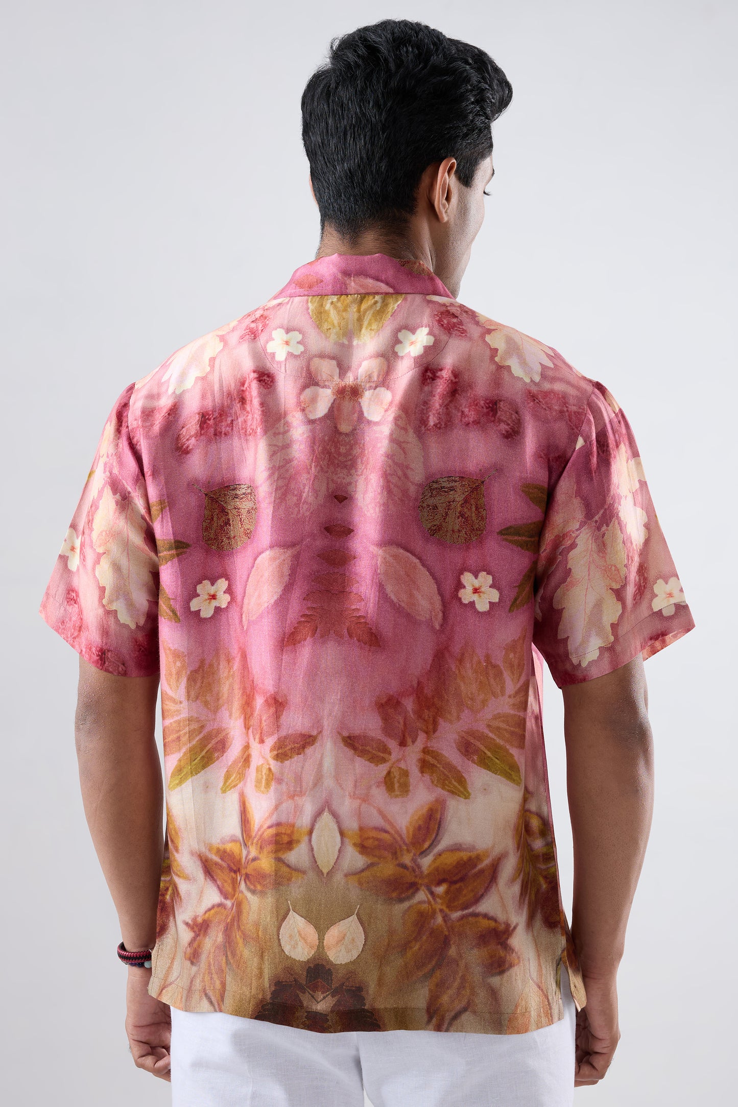 Pink Floral Ecoprint Cuban Collar Shirt