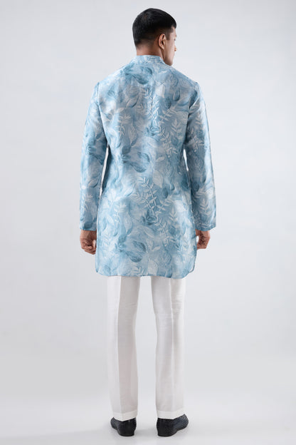 Light Blue Leaf Ecoprint Kurta