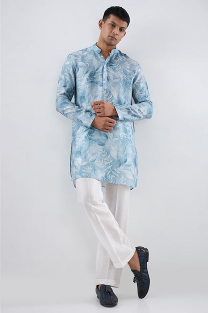 Light Blue Leaf Ecoprint Kurta