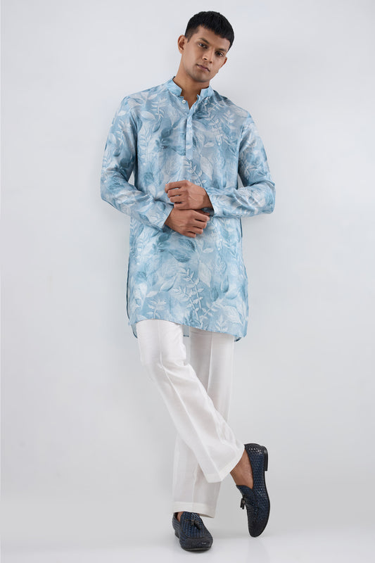 Light Blue Leaf Ecoprint Kurta