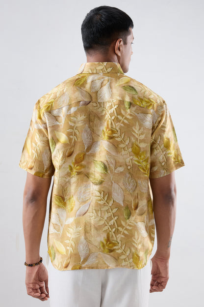 Yellow Leaf Ecoprint Cutback Collar Shirt