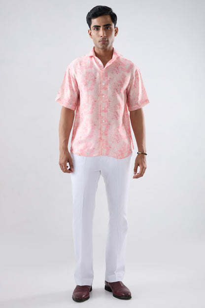 Pink Leaf Ecoprint Cuban Collar Shirt