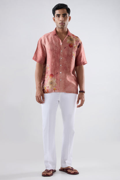 Rust Ecoprint Cuban Collar Shirt