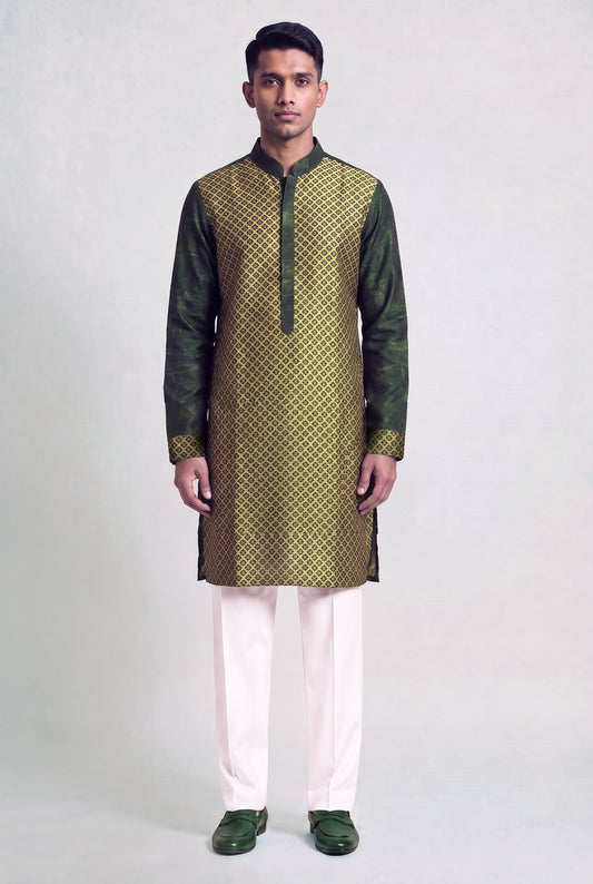 Olive Green Mosiac Silk Kurta