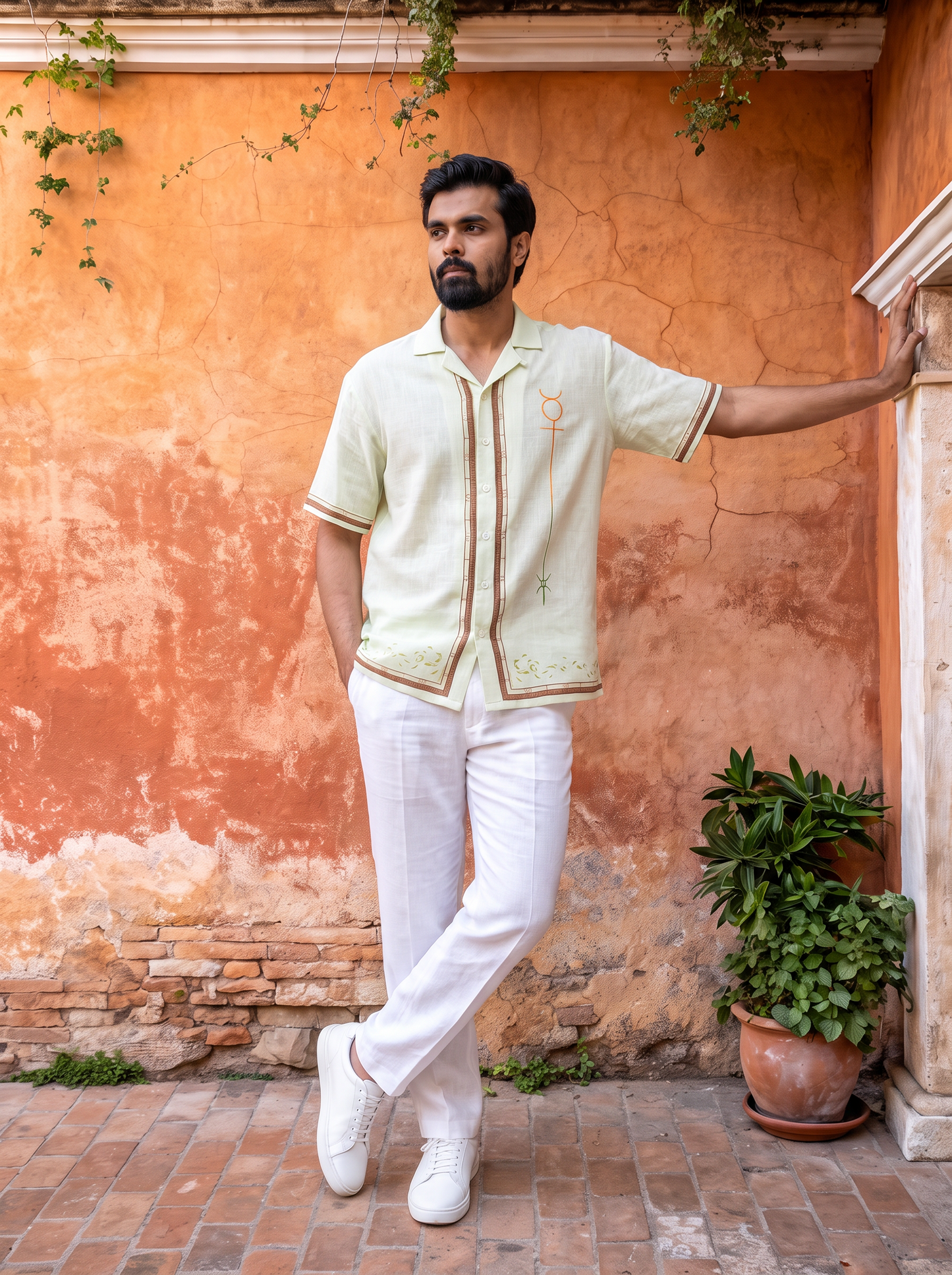Green Gemini Cuban Collar Shirt