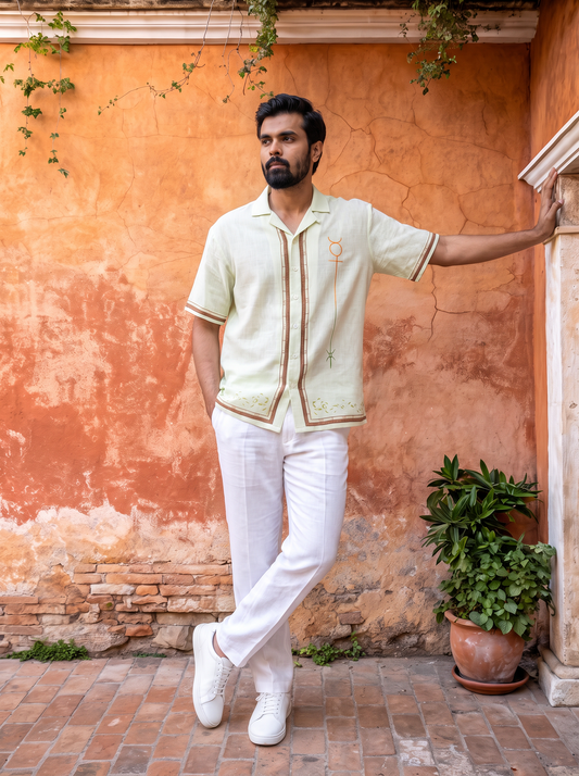 Green Gemini Cuban Collar Shirt