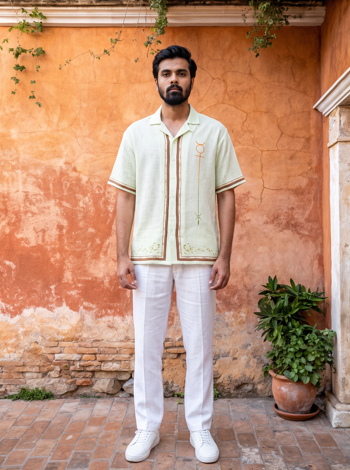 Green Gemini Cuban Collar Shirt