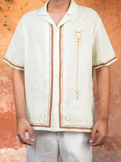Green Gemini Cuban Collar Shirt