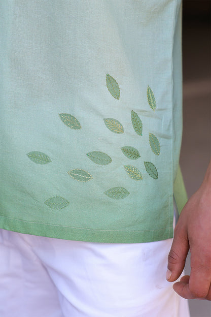 Green Embroidered Cuban Collar Shirt Deer