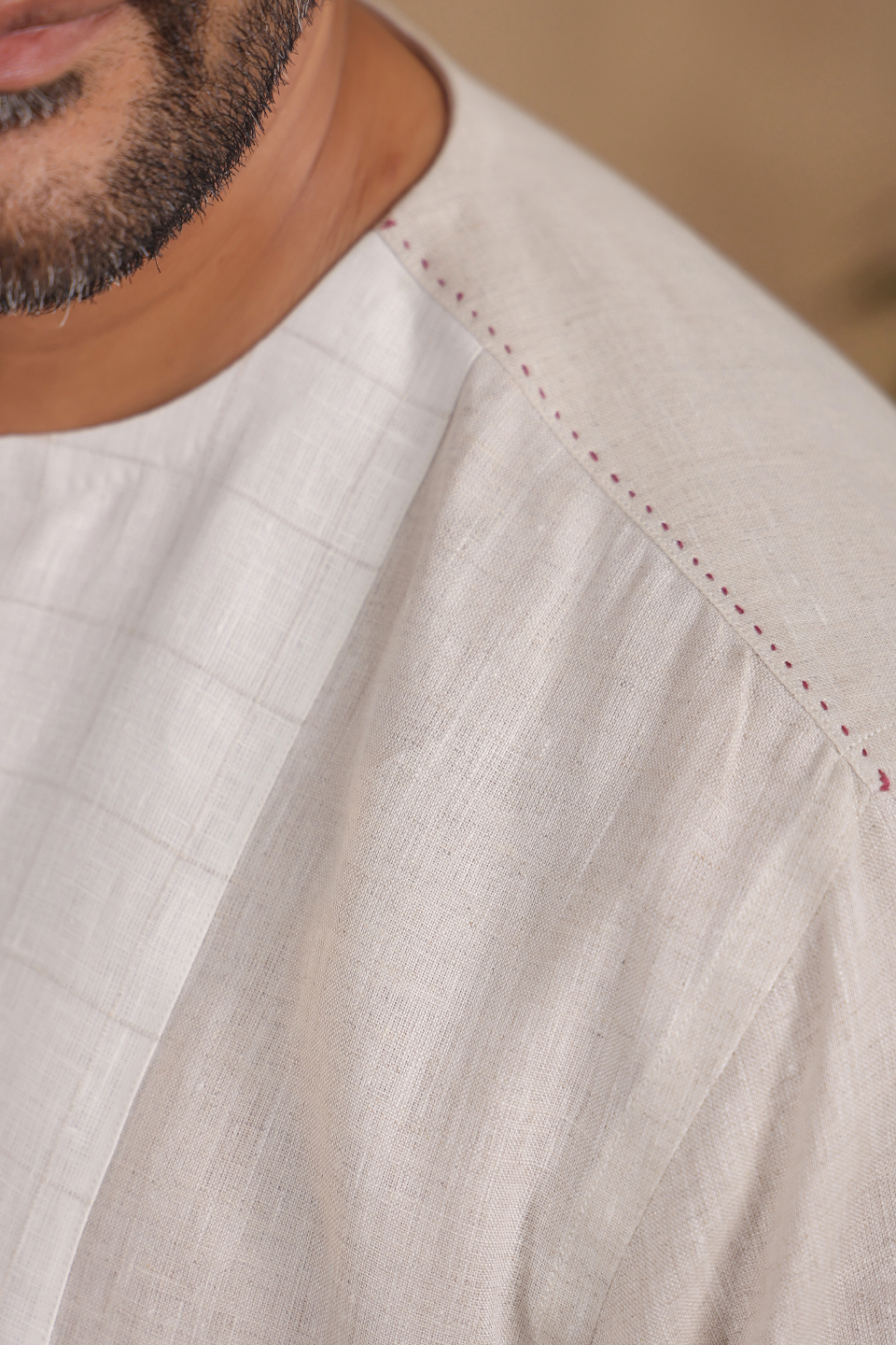 Full Sleeves Collarless Signature Kurta Shirt With Checkered Yokes