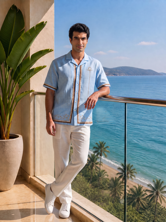 Blue Libra Cuban Collar Shirt