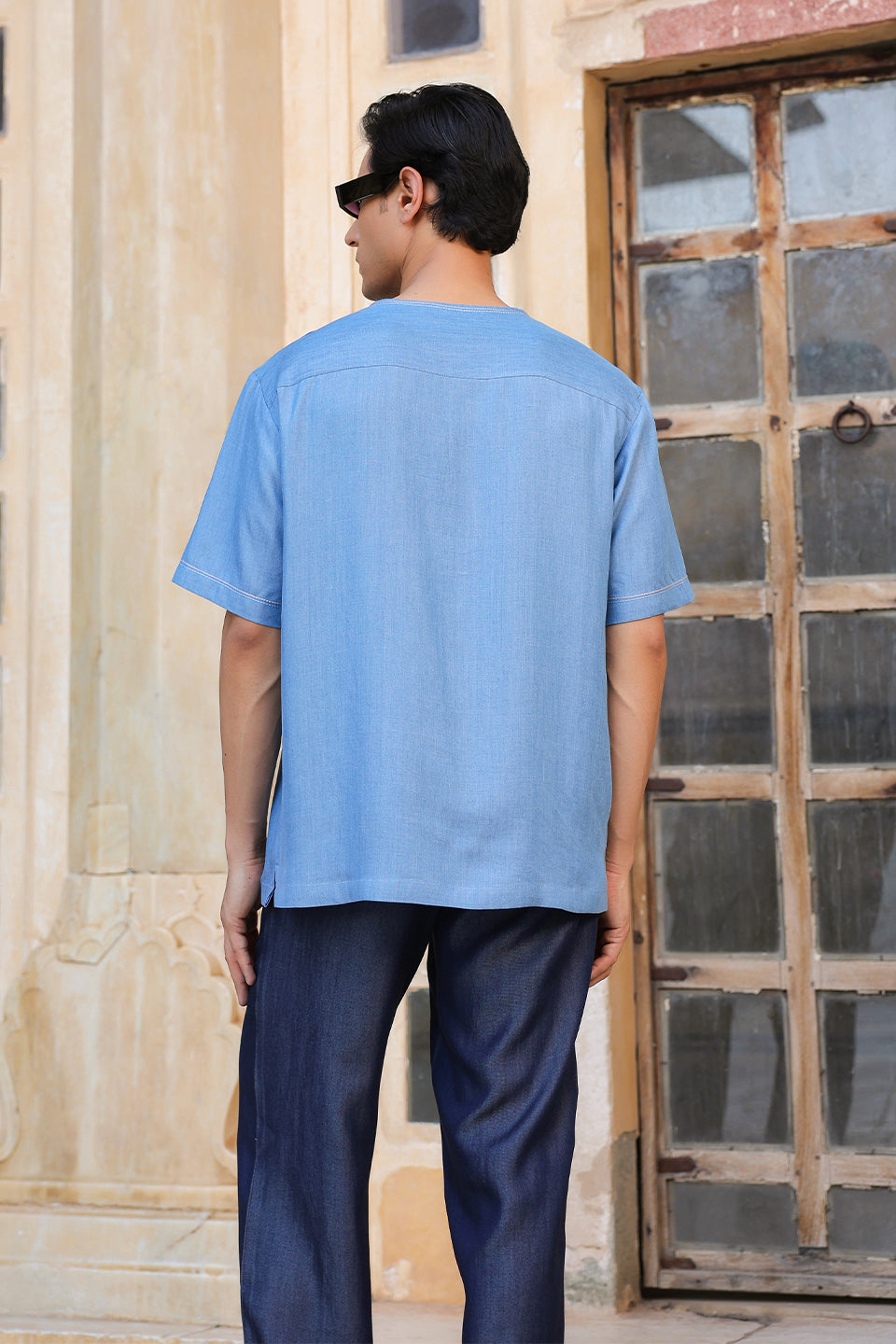 Light Blue Crew Neck Denim T-Shirt