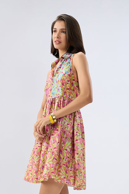 Multicolor Sleeveless Floral Short Dress