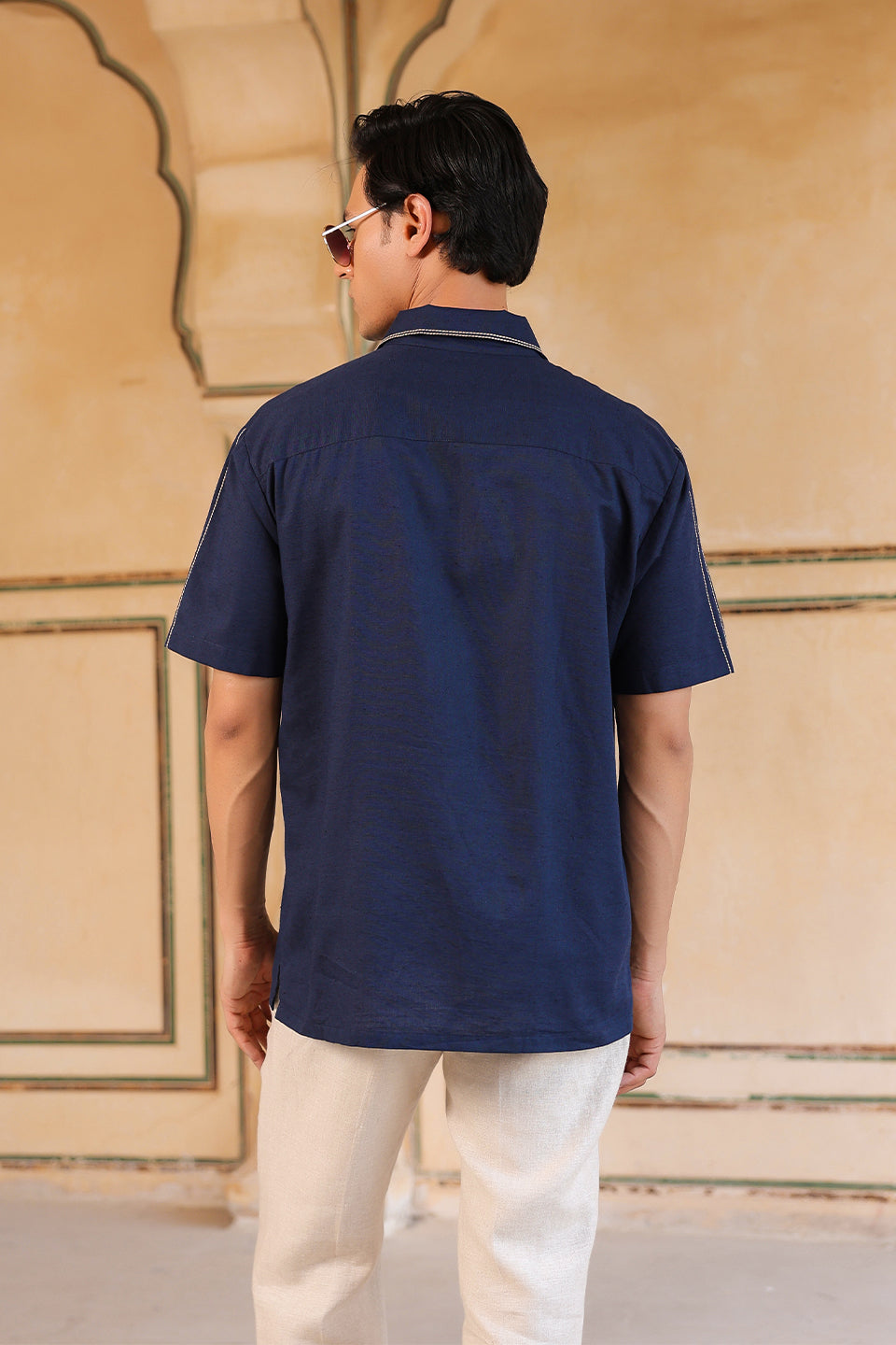 Navy Blue Cuban Collar Shirt
