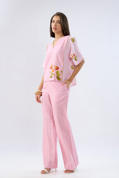 Oversized Pink Striped Floral Co-ord Set