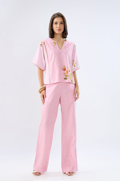 Oversized Pink Striped Floral Co-ord Set