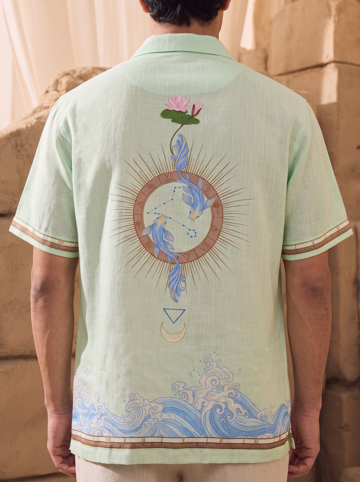 Green Pisces Cuban Collar Shirt