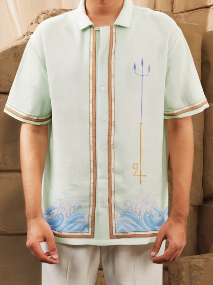 Green Pisces Cuban Collar Shirt