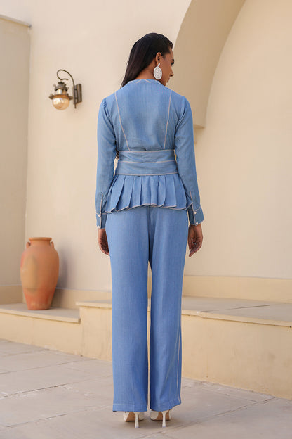 Azure Pleated Peplum Top