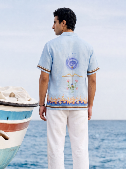 Blue Sagittarius Cuban Collar Shirt