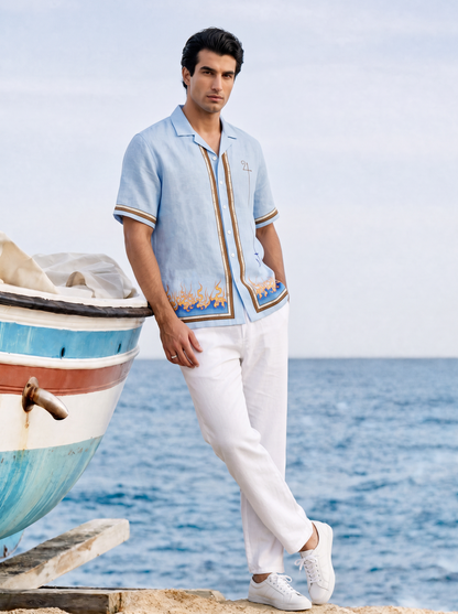 Blue Sagittarius Cuban Collar Shirt