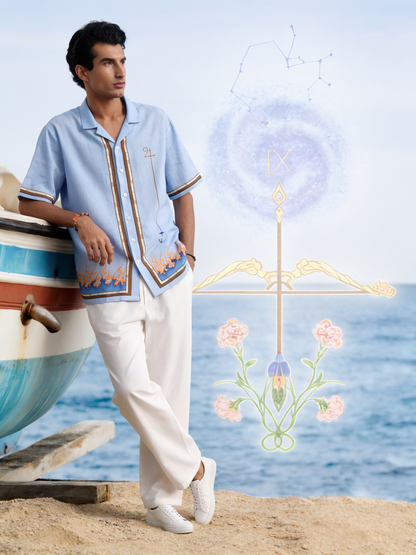 Blue Sagittarius Cuban Collar Shirt