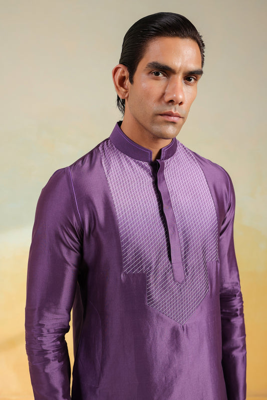 Purple Crosstitch Ombré Silk Kurta