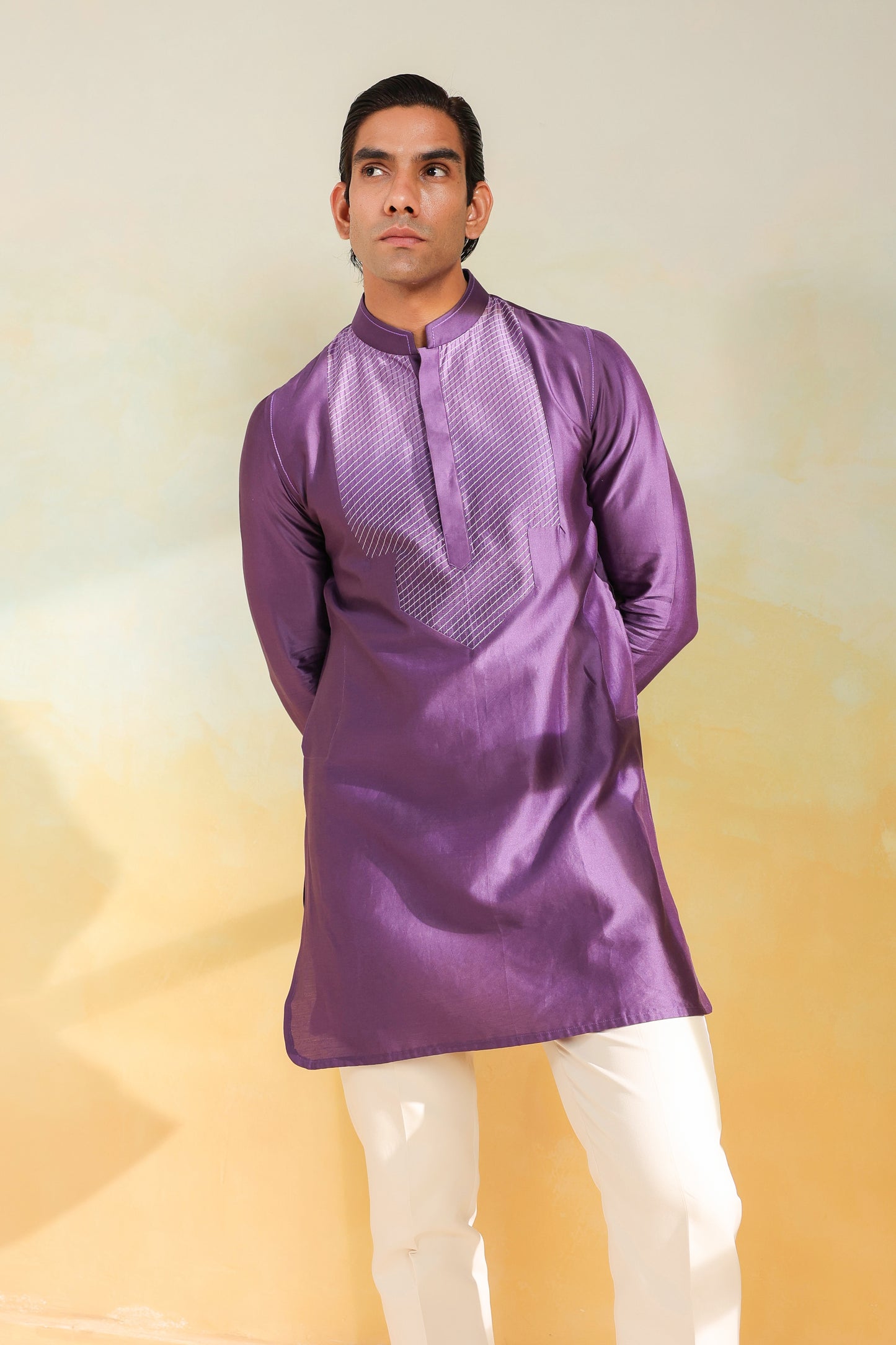 Purple Crosstitch Ombré Silk Kurta