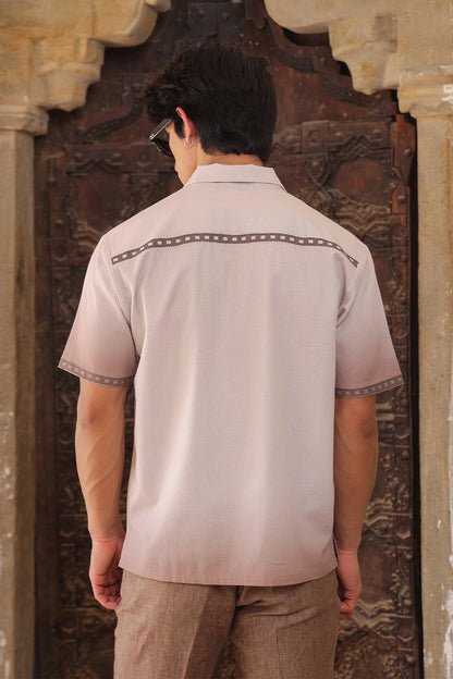 Light Brown Embroidered Cuban Collar Shirt Horse