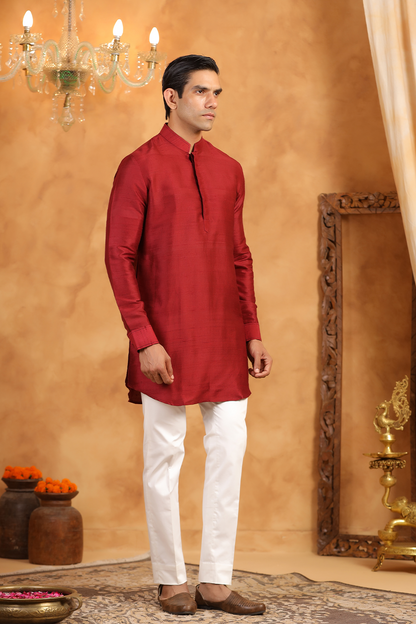 Red Raw Silk Kurta