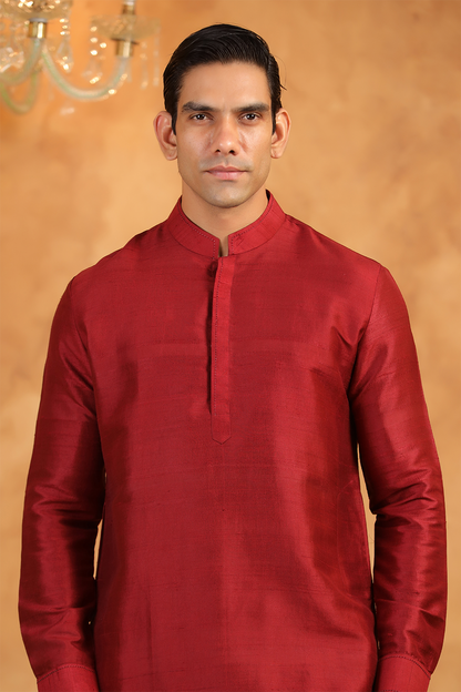 Red Raw Silk Kurta