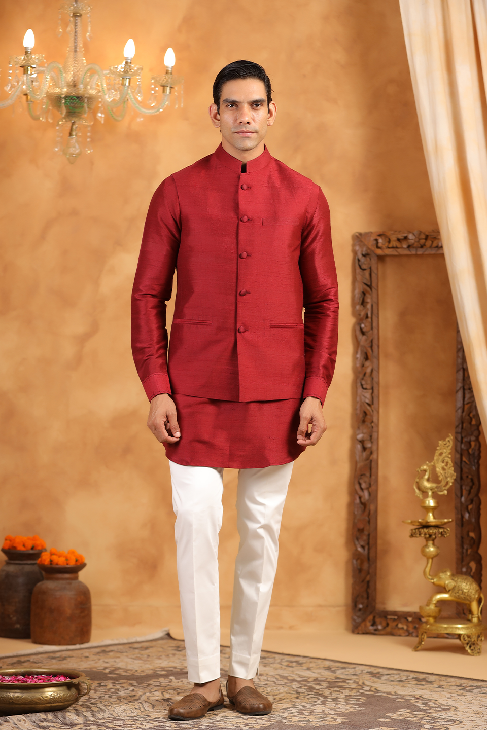 Red Raw Silk Kurta