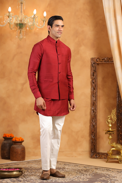 Red Raw Silk Kurta