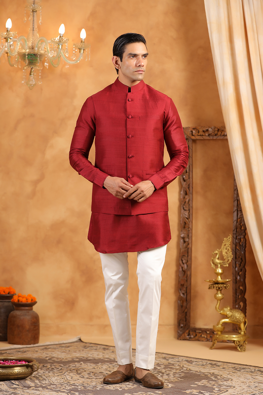 Red Raw Silk Bandi